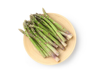 Fresh raw asparagus spears isolated on white, top view