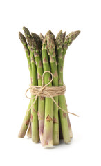 Bunch of fresh raw asparagus spears isolated on white