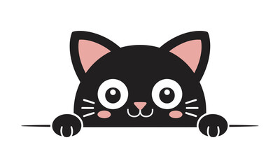 Peek-a-Boo Black Cat Icon, Cute Pet Design, vector illustration