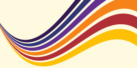 Abstract colorful 70s background vector. Vintage retro wallpaper with rainbow stripes and wavy lines. A 1970 color illustration suitable for posters, banners, decorative items and wall art eps10.