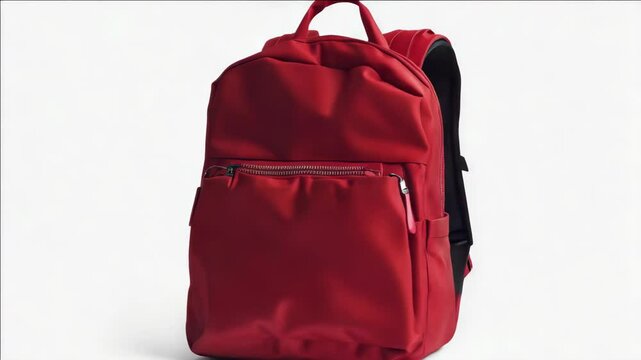 A red backpack with multiple pockets and straps, suitable for a variety of uses including school, travel, or daily commuting.