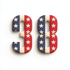 Obraz premium Red, White, and Blue Number 38 with Stars on a Light Background