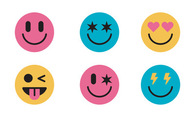 Happy Face Emoji Icons Set - Variety of Expressions, vector illustration