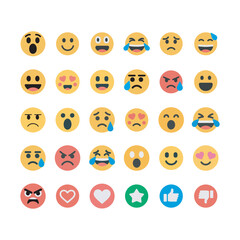 Emoji Face Icons Set, Emotion Reactions, vector illustration