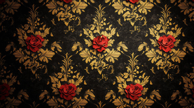 Seamless vintage red damask floral pattern fabric texture