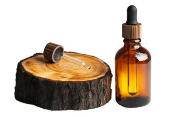 Conditioning beard oil packaged in a dark amber bottle with dropper for easy and targeted application isolated on transparent background PNG