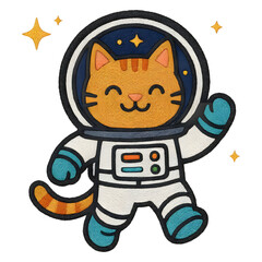 Embroidery patch of cat astronaut with space suit on transparent background