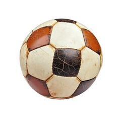 Vintage Soccer Ball with Worn Leather Surface and Unique Pattern Ideal for Sports and Nostalgia Themes in Photography transparent background