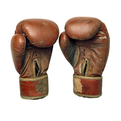 Vintage Boxing Gloves with Worn Leather and Distressed Look for Retro Sports Enthusiasts and Collectors transparent background