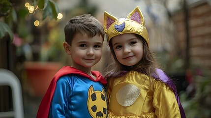 Kids in costumes having fun posing for picture cute children dressed up in halloween costumes party time