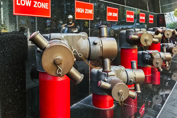 Fire department connection text signboard. Sprinkler and standpipe systems. Fire protection...