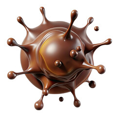 3D Chocolate Splash with Droplets on Transparent Background, Melted Liquid Design