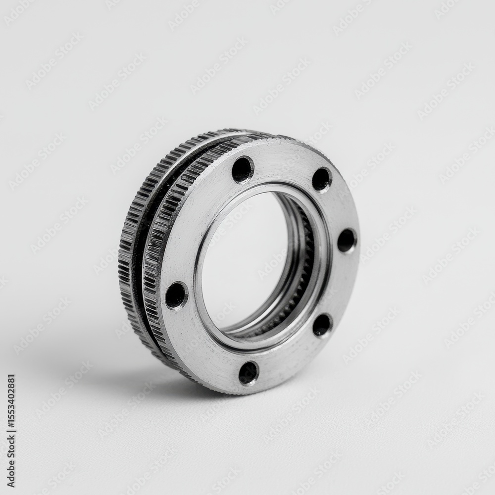 Poster metallic mechanical part with grooves and circular shape for industry
