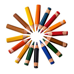 Colorful Pencils Arranged in a Circular Pattern on White Background for Art and Educational Purposes transparent background