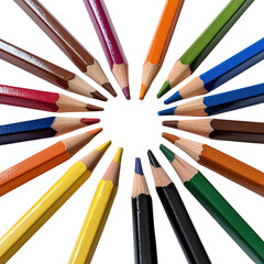 Vibrant and Colorful Assortment of Pencil Crayons Arranged in a Circular Pattern on a White Background transparent background
