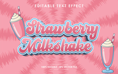 editable strawberry milkshake text effect with illustration of strawberry milkshake