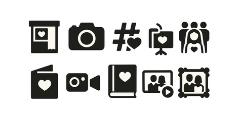 Family, love solid icon set. fun, joy, memories icons solid collection