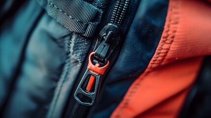 Close up of a zipper on a jacket apparel clothing fashion garment detail style material textile