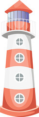 Lighthouse. Marine, sea coast, sea life, nautical concept. Vector illustration.