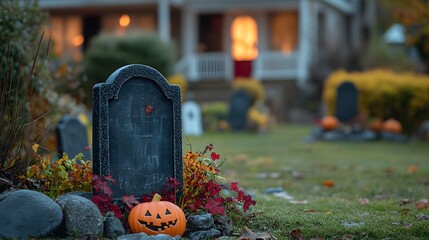 Spooky graveyard scene for autumn halloween decoration and holiday celebration in october season mood