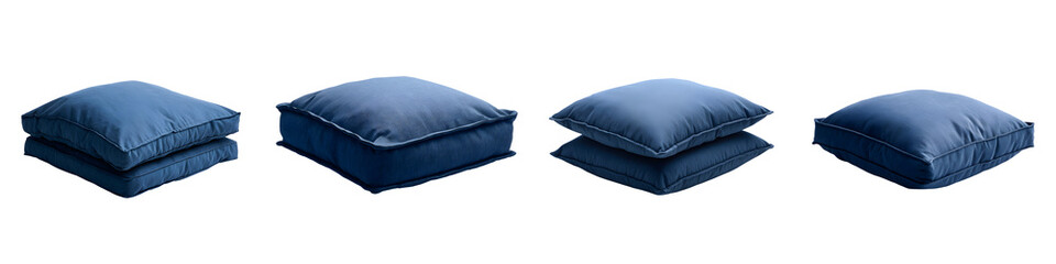 Obraz premium Blue Pillows: Stacked Cushions on White Background