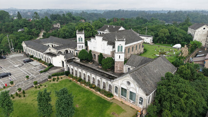 aerial photography, architecture, castle, catholic church, catholicism, china, chongqing, church,...