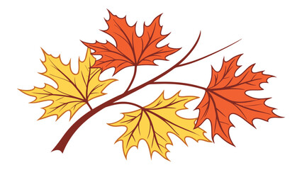 Stylized illustration of colorful autumn maple leaves in warm orange and yellow hues on a branch