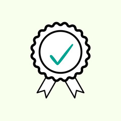 Medal with check mark icon, outline style