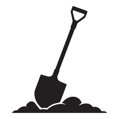 Shovel and Dirt Pile Silhouette, Gardening Tool, vector illustration