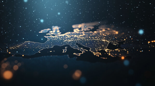 Innovative Map of Europe Featuring Technological Elements and Charts Illustrating the Impact of Digital Transformation Across the Continent in a Modern Context