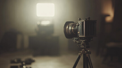 Vintage Art Deco Cinema Camera from the Early 20th Century Showcasing Timeless Design and Craftsmanship Highlighting the Evolution of Filmmaking Technology and Nostalgic Aesthetics