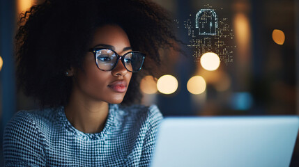 A Dedicated Cybersecurity Professional Analyzing Data on Multiple Screens While Protecting Sensitive Information and Ensuring Safety in the Digital Age with Focused Determination and Expertise