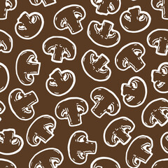 Earthy Delights Mushroom Magic Pattern in Brown. Perfect for culinary or nature-themed projects, versatile backdrop for fabric, wrapping paper, or home decor.