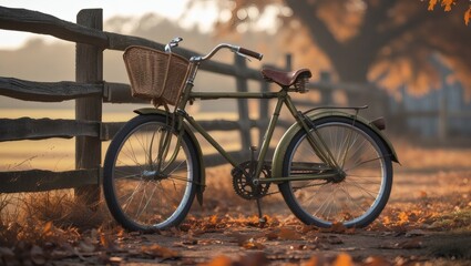Fototapeta premium Vintage Bicycle in Autumnal Setting Rustic Charm and Fall Colors