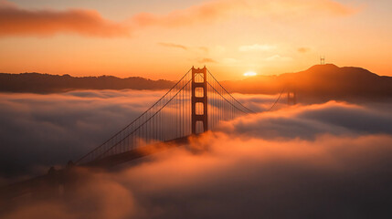 Golden Gate Bridge Bathed in Warm Sunset Glow Offering Breathtaking Views of San Francisco's Iconic Landscape a Must See Destination for Travelers and Photographers Alike