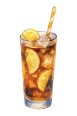  Watercolor vector illustration of Long Island cocktail. Isolated on white background. 