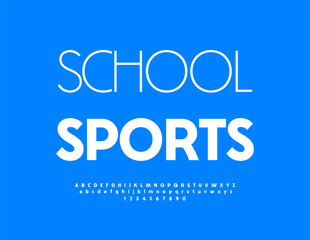 Vector Stylish emblem School Sport. Classic White Font. Typography Modern Alphabet Letters and Numbers set.