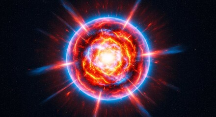 Fototapeta premium Vibrant Abstract Glowing Sphere with Red and Blue Light in Deep Space