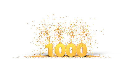 one thousand celebration - thank you illustration - 3D rendering - transparent background