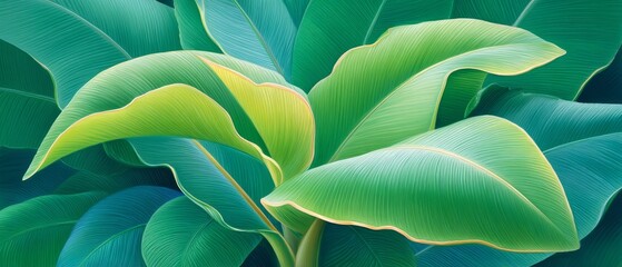 Obraz premium Closeup of textured banana leaf tropical garden nature photography lush environment natural concept for serenity