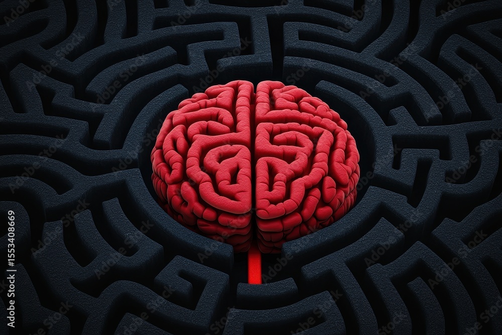 Poster brain surrounded by maze design symbolizing complex thinking paths
