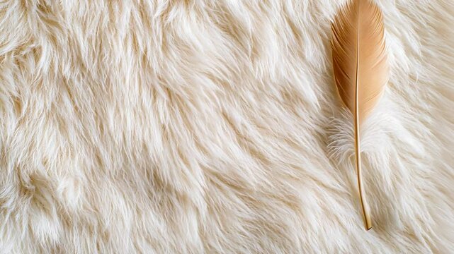 Cream fur texture with beige feather background