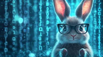 Holographic Rabbit in a Digital World Exploring the Future of Technology with Virtual Animals.
