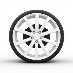 Obraz premium White Car Wheel with Modern Design on White Background