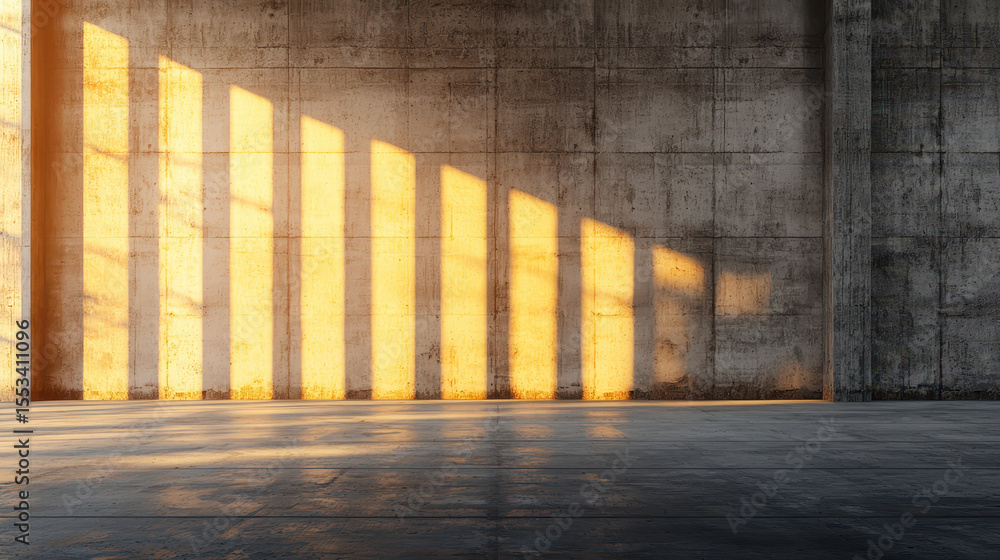 Aufkleber concrete wall with sunlight casting long shadows creates warm and inviting atmosphere in empty space