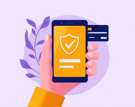 Digital Payment Security with Smartphone and Credit Card Illustration