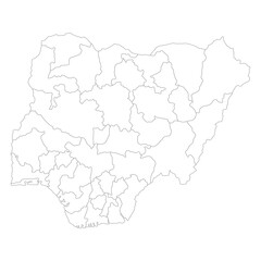 Nigeria map divided regions. Map of Nigeria regions in white color