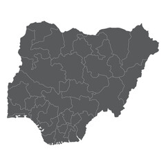 Obraz premium Nigeria map divided regions. Map of Nigeria regions in grey color