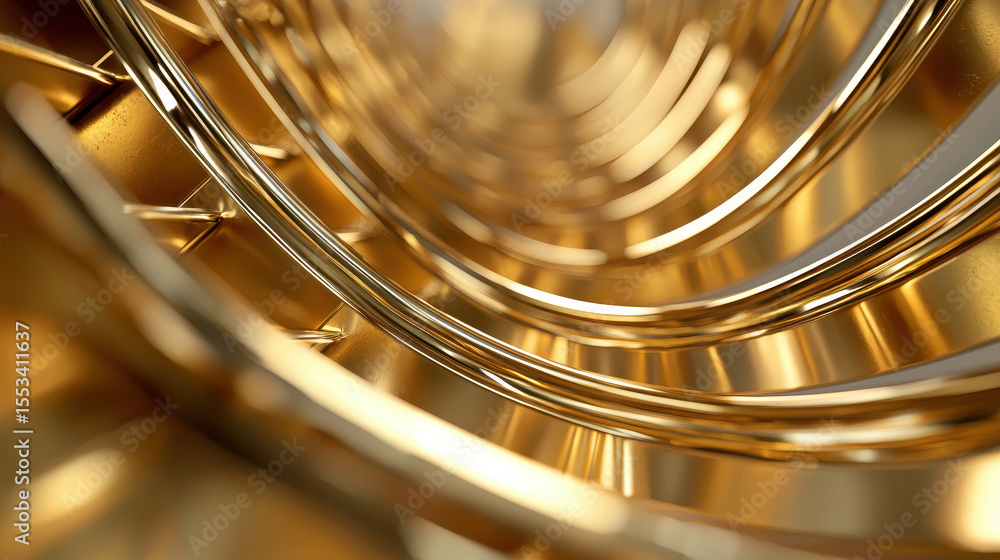 Poster close up view of shiny golden spirals creating mesmerizing pattern, evoking sense of luxury and eleg