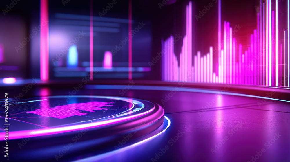 Poster vibrant holographic business presentation with colorful graphs and data visualizations, showcasing m